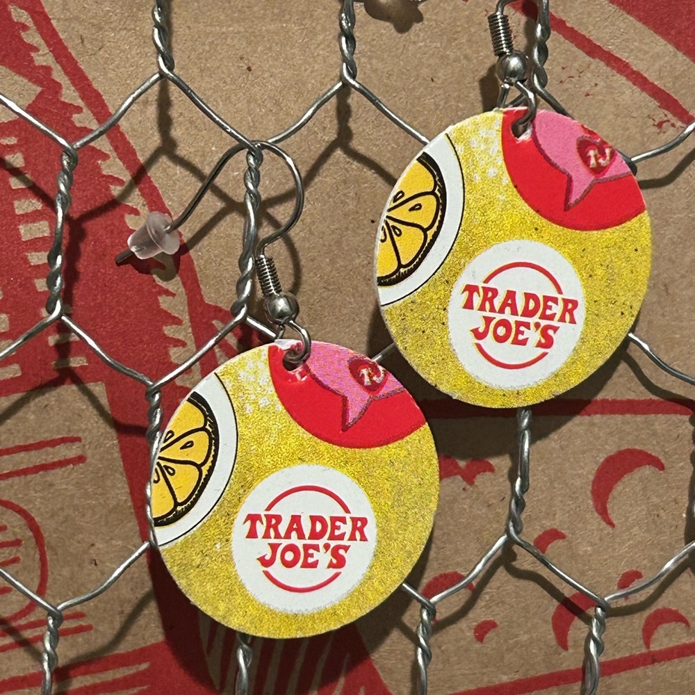 Trader Joe’s earrings circle with stickers logo